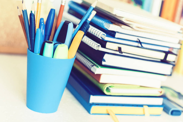 Notebooks piles, stack of books education back to school backgro - Fotoğraf, Görsel
