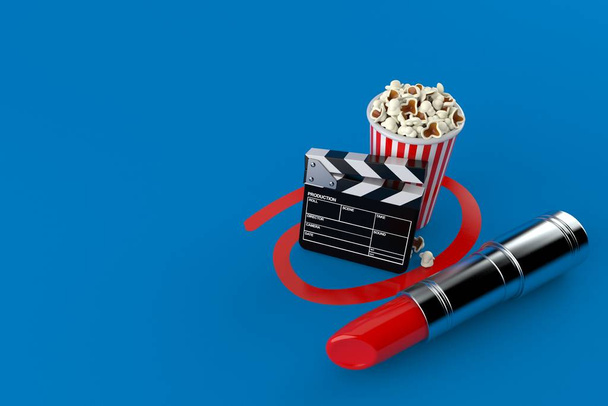 Popcorn und Klappbrett mit Lippenstift ausgewählt - Foto, Bild