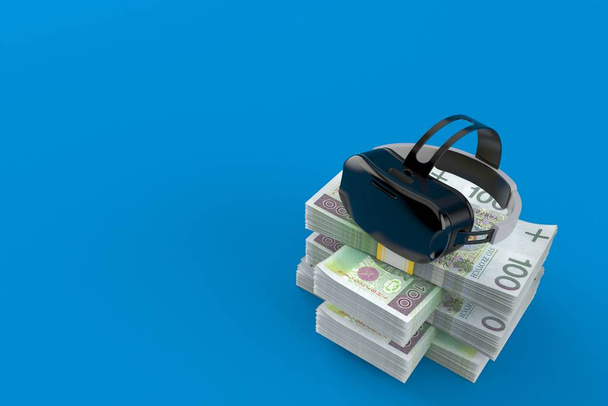Vr headset op stapel geld - Foto, afbeelding