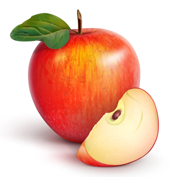 czerwone jabłko z plasterkiem - Wektor, obraz