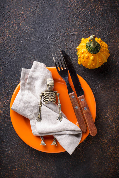 Halloween table setting with pumpkin - Photo, Image