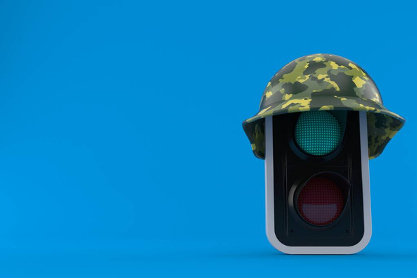 Semáforo verde con casco militar
 - Foto, Imagen