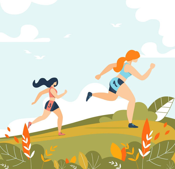 Women Running Sport Activity Training in Forest - Vector, Image