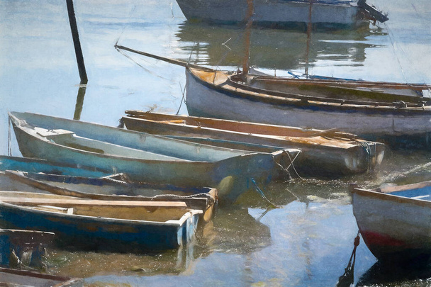 Rowing Boats tied up painterly effect - Photo, Image