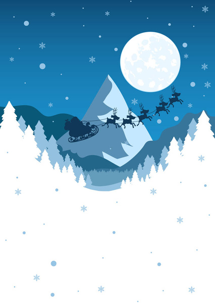 Babbo Natale vola sopra il paesaggio montano invernale, illustrazione d'arte vettoriale
. - Vettoriali, immagini