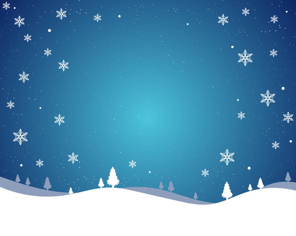 Зимняя пейзажная карта с блестящими снежинками, векторная иллюстрация
. - Вектор,изображение