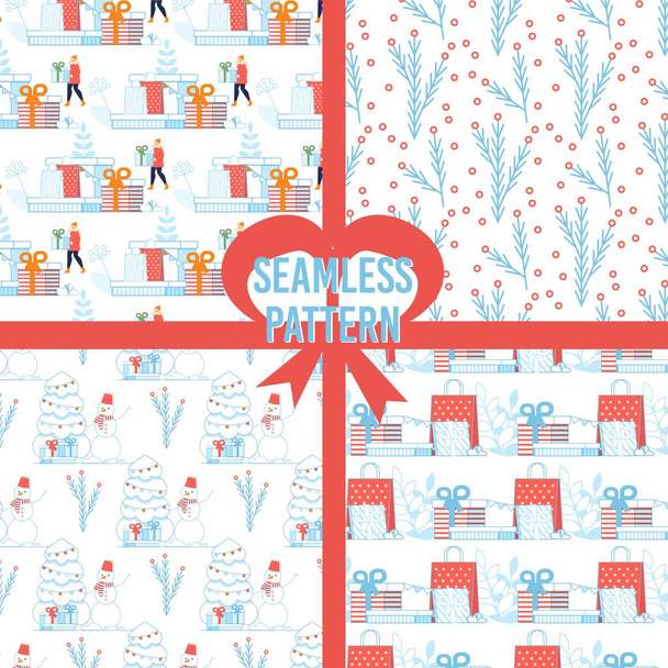 Зимние праздники Плоский дизайн Бесшовный набор шаблонов
 - Вектор,изображение