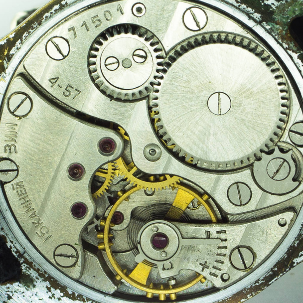 Velho relógio velho cronógrafo mecanismo de mecanismo de relógio engrenagem
 - Foto, Imagem