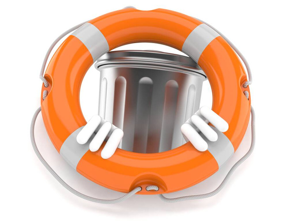Trash can character inside life buoy - Фото, изображение