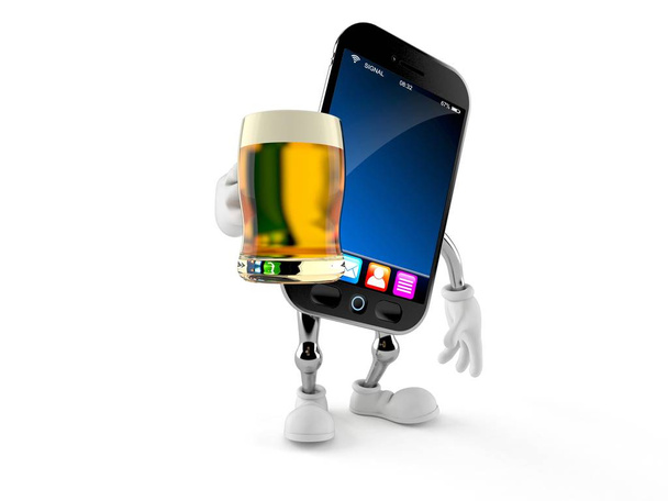 Έξυπνος χαρακτήρας τηλεφώνου κρατώντας ποτήρι μπύρας - Φωτογραφία, εικόνα