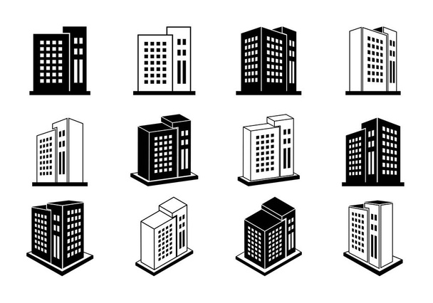 Icons company set on white background, 3D buildings vector collection - Vector, Image