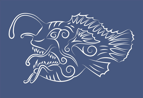 Line art with white hand drawn anglerfish - Vector, Image