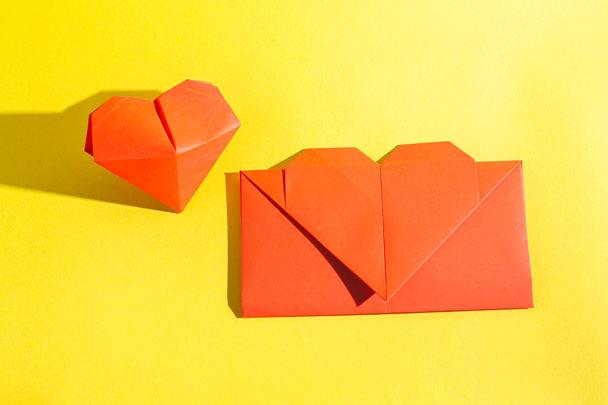 Handmade love letter. Origami from colored paper. Stock photo. Made with love. - Photo, image