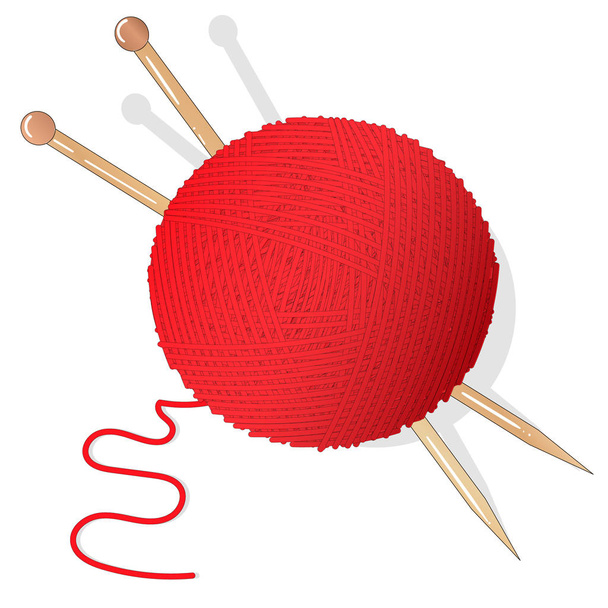 Bola de lana para tejer y tejer agujas. Ilustración vectorial
 - Vector, Imagen