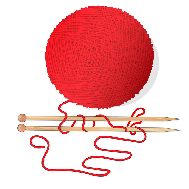 Bola de lana para tejer y tejer agujas. Ilustración vectorial
 - Vector, Imagen
