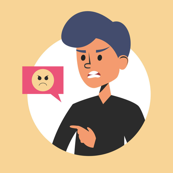 Angry man and emoji symbol vector isolated. Person in anger - Vector, Image