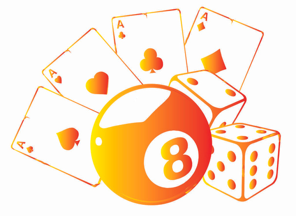 aces playing cards with number eight ball isolated on white background - Vector, Image