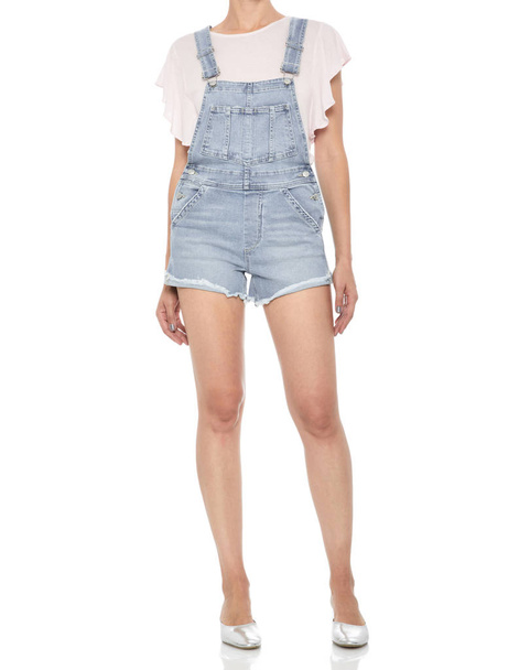 Deadstock Denim Overall Shorts with white background - Photo, Image