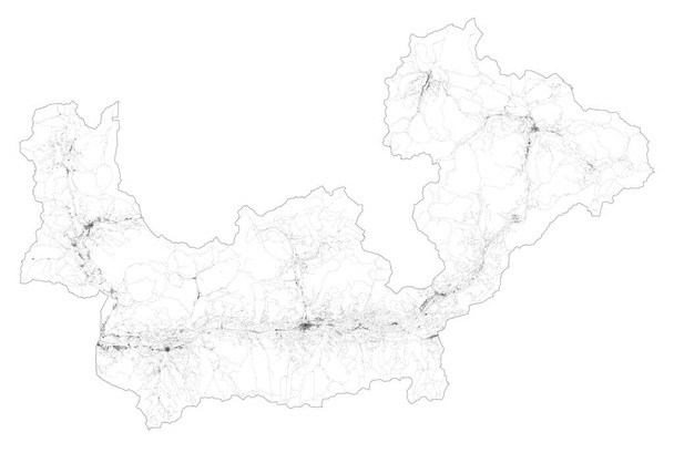Mapa de satélite da província de Sondrio, cidades e estradas, edifícios e estradas de ligação de áreas circundantes. Lombardia, Itália. Mapa estradas, anel estradas
 - Vetor, Imagem