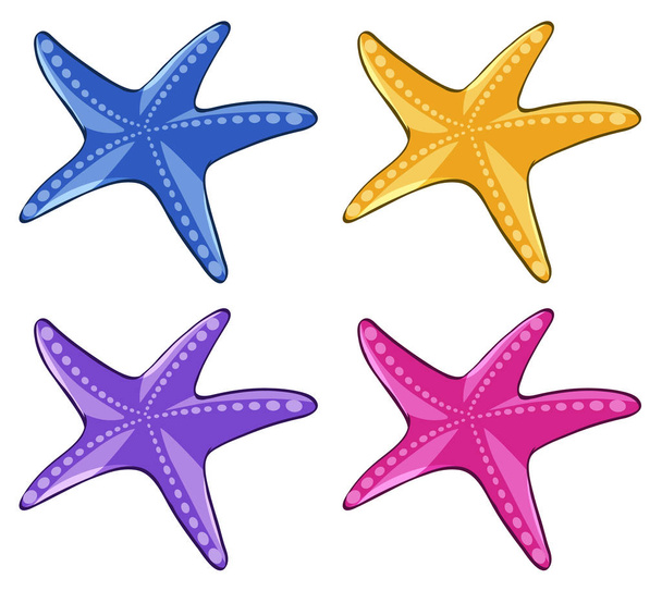 Starfish in four different colors - Διάνυσμα, εικόνα