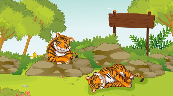 Kohtaus kahden surullisen tiikerin kanssa puistossa
 - Vektori, kuva
