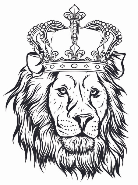 Εικονογράφηση φορέα η lion king, το κεφάλι ενός λιονταριού το στέμμα του σε λευκό φόντο. - Διάνυσμα, εικόνα