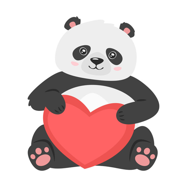 Cute panda holding red heart - Vector, imagen