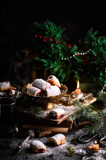 Christmas cherry cookies on a Christmas rustic background - Фото, зображення