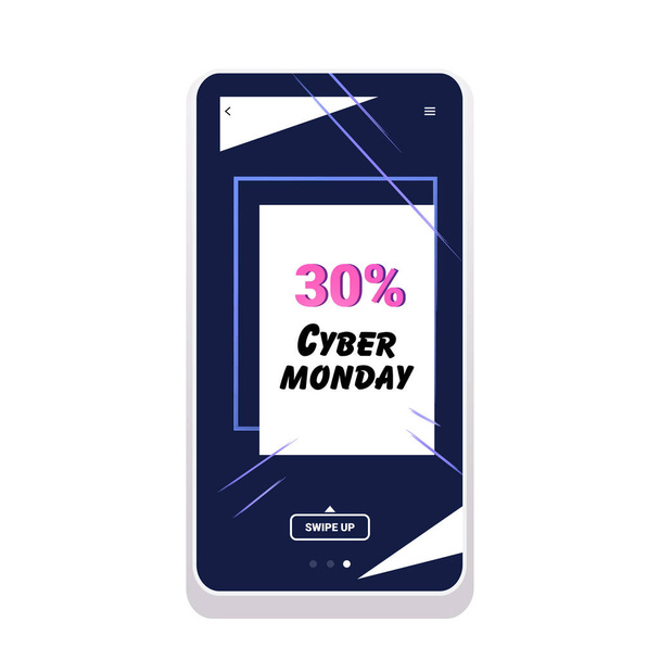 big sale cyber monday sticker special offer promo marketing holiday shopping concept smartphone screen online mobile app advertising campaign banner - Vector, Image