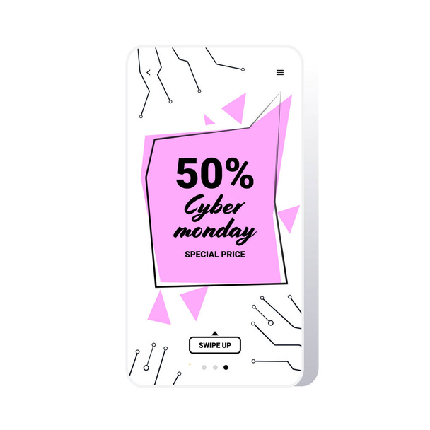 big sale cyber monday circuit board sticker special offer promo marketing holiday shopping concept smartphone screen online mobile app advertising campaign banner - Vektor, obrázek
