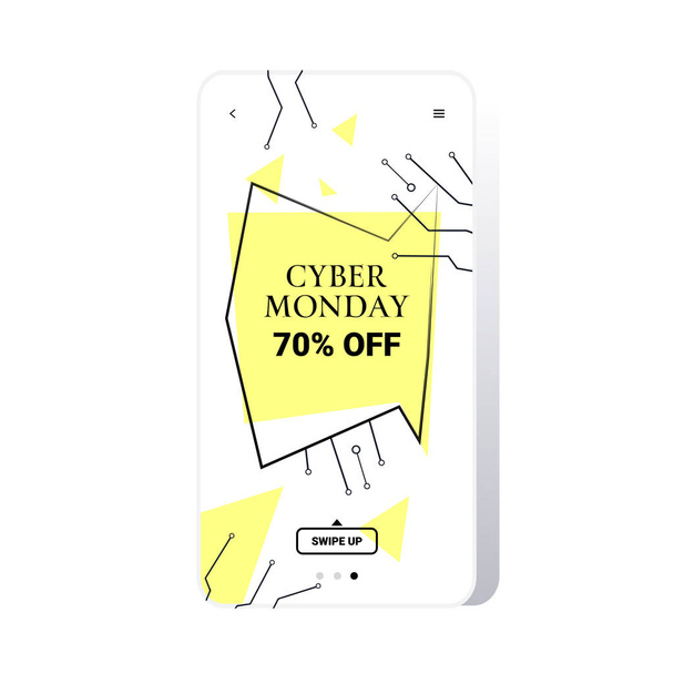 big sale cyber monday circuit board sticker special offer promo marketing holiday shopping concept smartphone screen online mobile app advertising campaign banner - Vector, Image