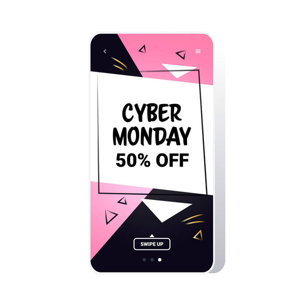 big sale cyber monday sticker special offer promo marketing holiday shopping concept smartphone screen online mobile app advertising campaign banner - Вектор,изображение