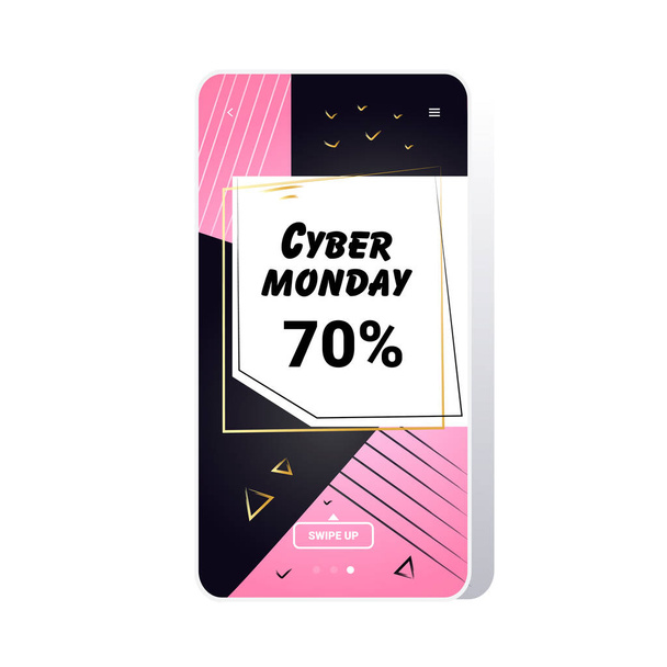 big sale cyber monday sticker special offer promo marketing holiday shopping concept smartphone screen online mobile app advertising campaign banner - Vektor, obrázek