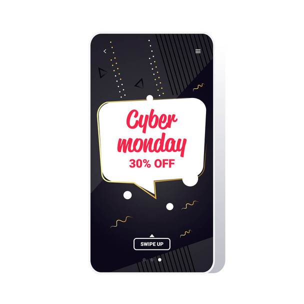 big sale cyber monday chat bubble special offer promo marketing holiday shopping concept smartphone screen online mobile app advertising campaign banner - Вектор,изображение