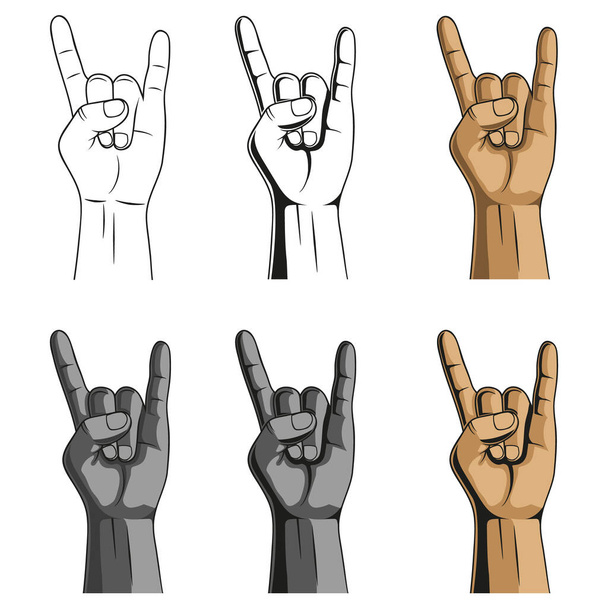 Vector illustration of hand show rock sign set. - Vector, Image