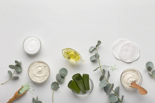Moisturizing cream of natural and eco friendly materials on white - 写真・画像