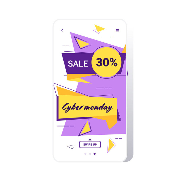 big sale cyber monday sticker special offer promo marketing holiday shopping concept smartphone screen online mobile app advertising campaign banner - Vektor, Bild