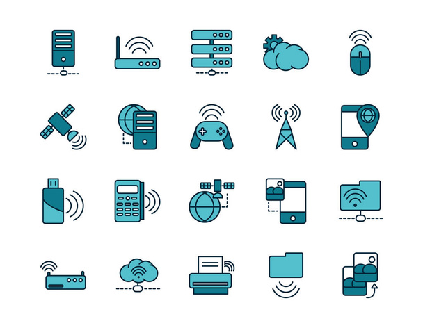internet of things line and fill icons set - Vector, Image