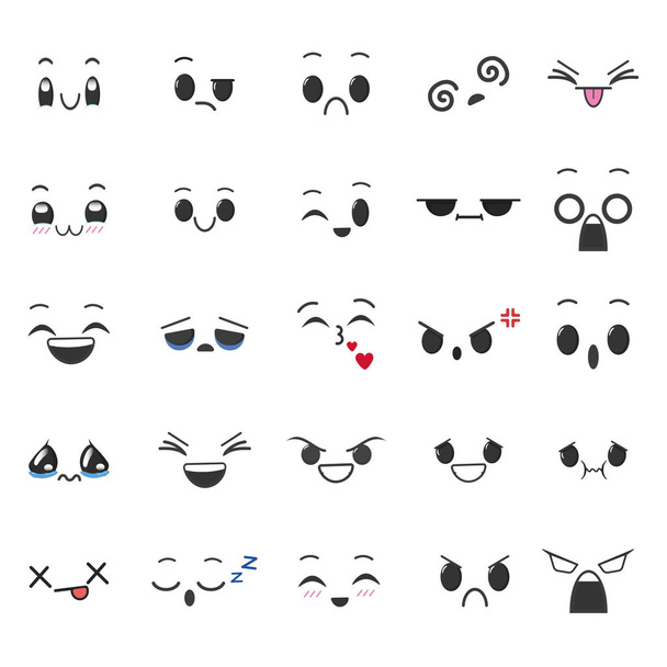 Vector illustration of kawaii face emotion set. Isolated. - Vector, afbeelding