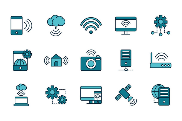 internet of things line and fill icons set - Vettoriali, immagini
