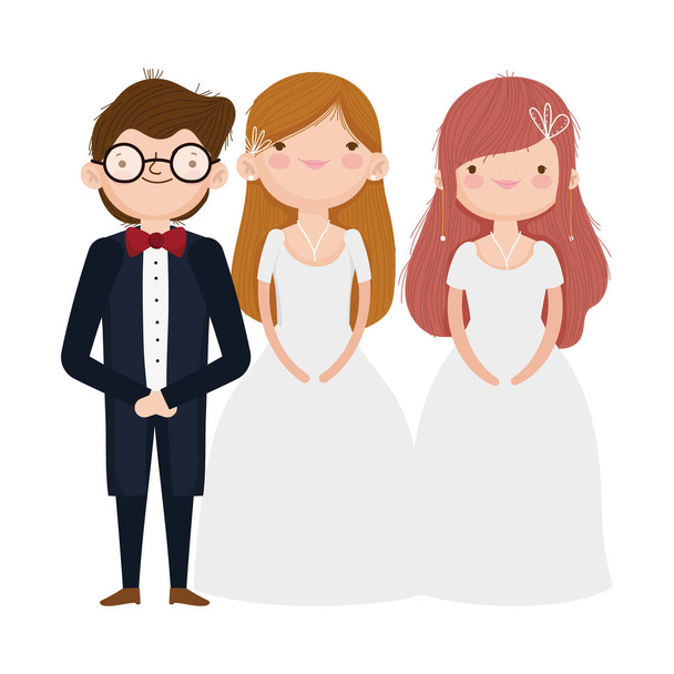 wedding groom and brides elegant dress and suit cartoon - ベクター画像