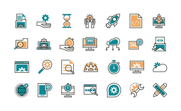 web development icons collection line and fill - ベクター画像