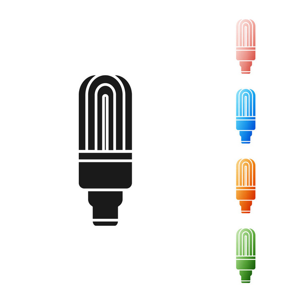 Black LED light bulb icon isolated on white background. Economical LED illuminated lightbulb. Save energy lamp. Set icons colorful. Vector Illustration - Vector, Image