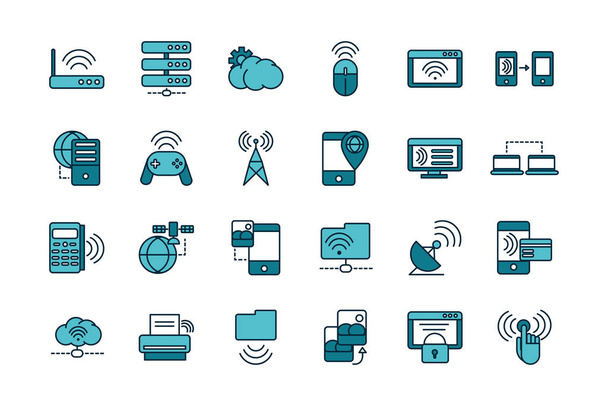 internet of things line and fill icons set - ベクター画像