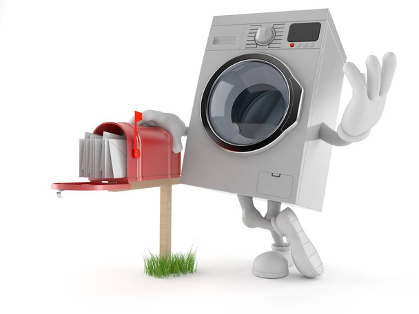 Posta kutusu olan çamaşır makinesi karakteri - Fotoğraf, Görsel
