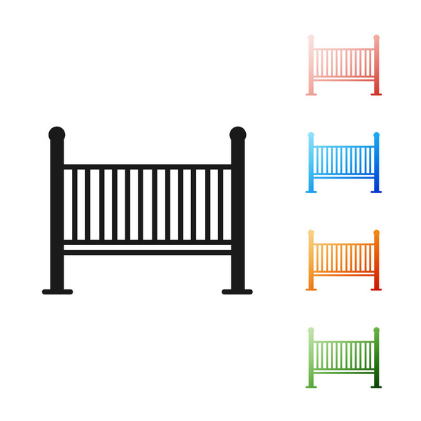 Черный Детская кроватка кроватка значок кровати изолированы на белом фоне. Набор иконок красочный. Векторная миграция
 - Вектор,изображение