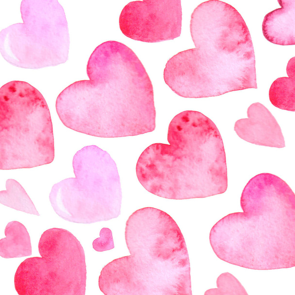růžová akvarel srdce na bílém pozadí. textura nebo pozadí srdcí pro Valentýna nebo svatbu - Fotografie, Obrázek