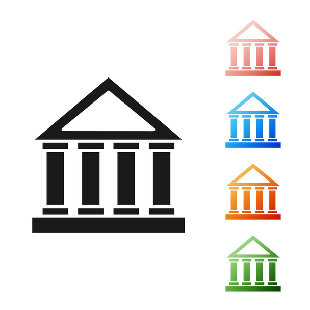 Ікона будівлі чорного суду ізольована на білому тлі. Будівельний банк або музей. Розфарбуйте ікони. Векторний приклад - Вектор, зображення