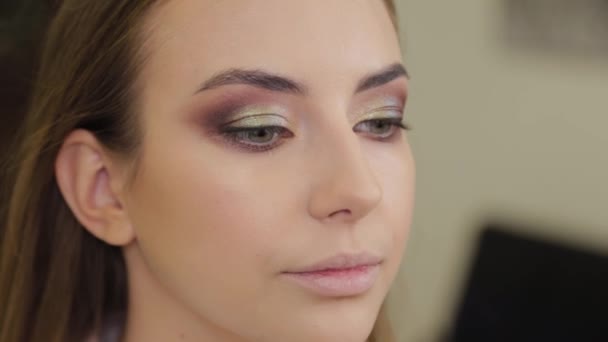 Professionele make-up kunstenaar doet make-up aan een klant van een schoonheidssalon. - Video
