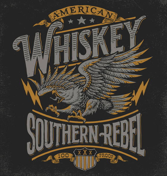 El çizimi Eagle Whiskey etiketi tişört grafiğine ilham verdi - Vektör, Görsel
